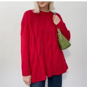 New J Jill Red Cable Chenille Sweater Large
